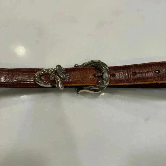 Women’s Brighton belt brown croc embossed with silver hardware size L - Picture 3 of 8